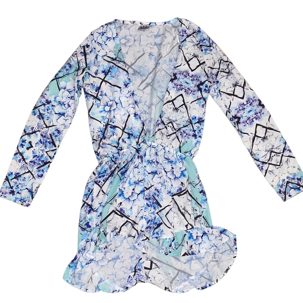 Angel Biba White Romper w/ Blue/Purple Floral (8) [Polyester]